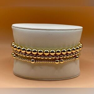 14K Gold Filled Beaded Bracelet Set; non tarnish; waterproof; set of 3.